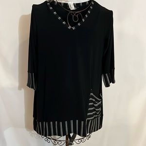 Black Knit Tunic With Stripe Trim by Sympli - NWT